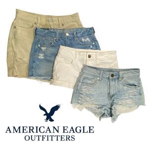 American Eagle Denim Jean Shorts Womens 0 (26” Waist) Cut-Off Hi Rise - Lot of 4